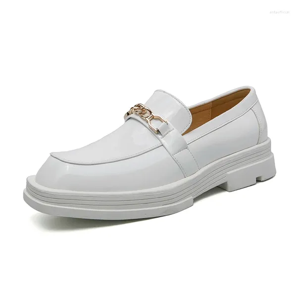 Sapatos de vestido Primavera Outono Homens Genuínos Couro Quadrado Cabeça Formal Estilo Britânico Noivo Casamento Trabalho