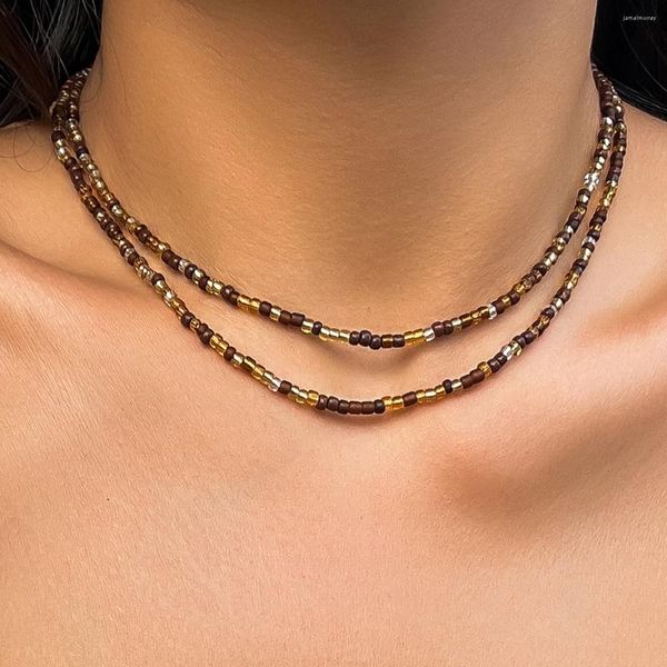 Choker IngeSight.Z Mehrschichtiges Halsketten-Set mit Reisperlen in verschiedenen Farben für Frauen, böhmischer Strand, Schlüsselbeinkette, Schmuck, Geschenk