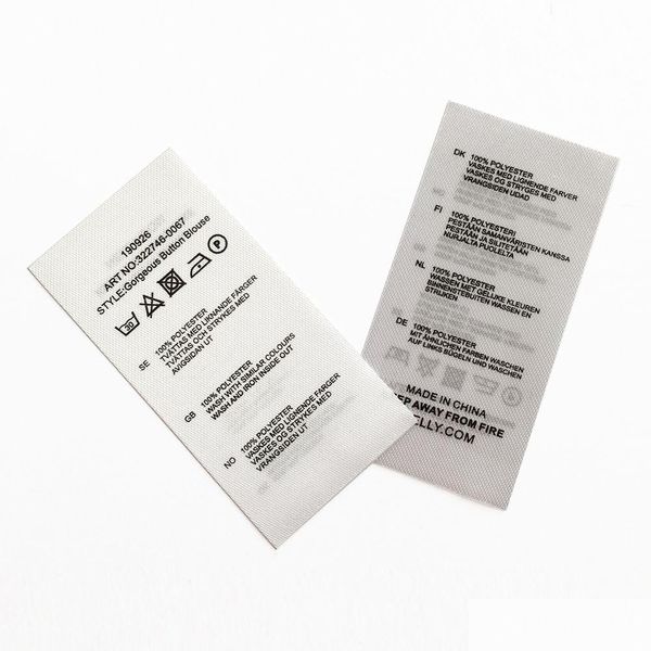 Etichette Etichette Nastro di raso Stampa di etichette per la cura 1000 pezzi Inchiostro nero stampato su entrambe le facce Lavaggio a taglio dritto per consegna di indumenti di Dh6Et