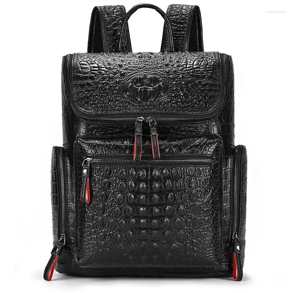 Rucksack Mode Männer Alligator Echtes Leder Reisetasche Große Kapazität Teenager Schule Daypack Männlichen 15 Zoll Laptop Rucksäcke