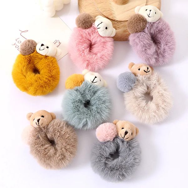 Urso de pelúcia dos desenhos animados cabelo scrunchies estilo coreano feminino meninas bola de cabelo anel elástico borracha senhoras rabo de cavalo titular