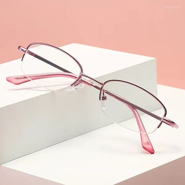 Sonnenbrille Halbrahmen Metalllegierung Anti-Müdigkeit Frauen Lesebrille Hohe Qualität Lila Presbyopie 1,0 1,5 2,0 2,5 bis 4,0