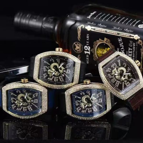 Дизайнерские высококачественные мужские часы, часы с винной бочкой, простые кожаные часы с яхтой и бриллиантами, винтажные кварцевые часы, производители агентов Reloj