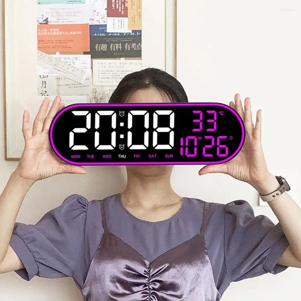 Relógios de parede Despertador de 15 polegadas com grande tela LED 12/24 horas 5 brilho ajustável para escritório doméstico