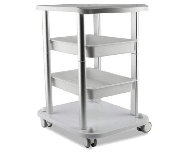 Elitzia ETTRO5S4793483 Facial m line trolley with 2 Layers Tray, Silver Al Frame and White ABS Wheels for Nail Salon Beauty