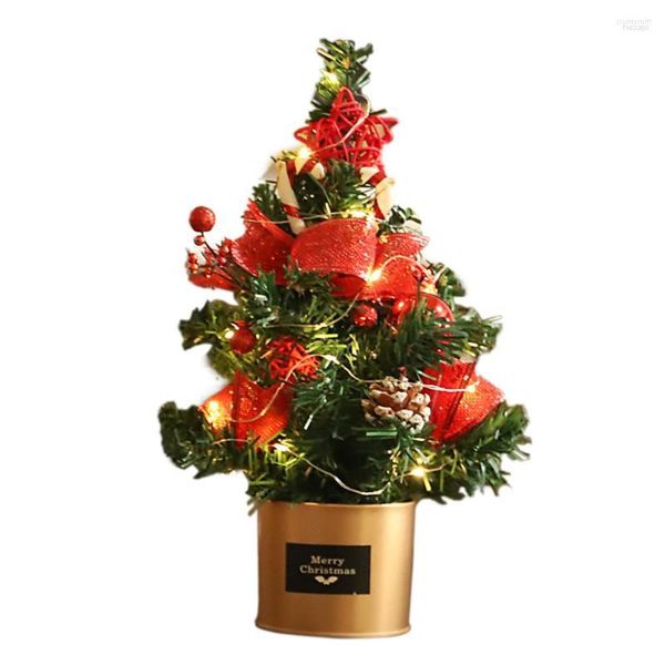 Decorazioni natalizie Albero artificiale da tavolo Alberi di Natale Stile PVC Scatola di ferro Pigna 30 cm Ornamenti