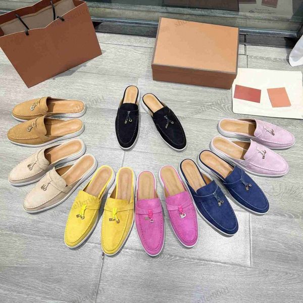 Mit Box Loro Piana Hausschuhe für Frauen Open Toe Casual Classic Sandalen Loafers Schuhe Damen Flat Slides Slipper Designer Luxury High Elastic Beef Tend E915 #