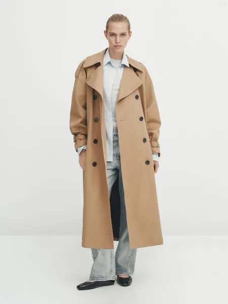 Damen-Trenchcoats MassimoDutti Commuter Casual Retro British Classic Flauschige Ärmel Mittellanger Windjacke