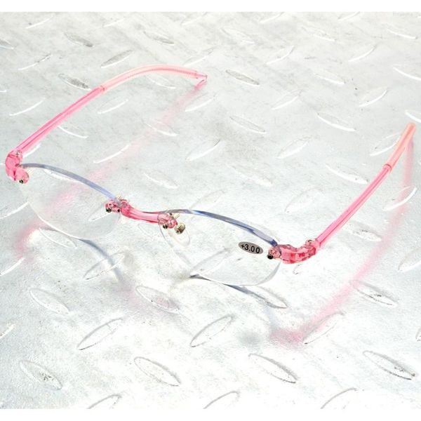 Óculos de sol retângulo transparente rosa quadro sem aro óculos de luz multi-revestidos lentes anti-fadiga moda óculos de leitura 0,75 a 4