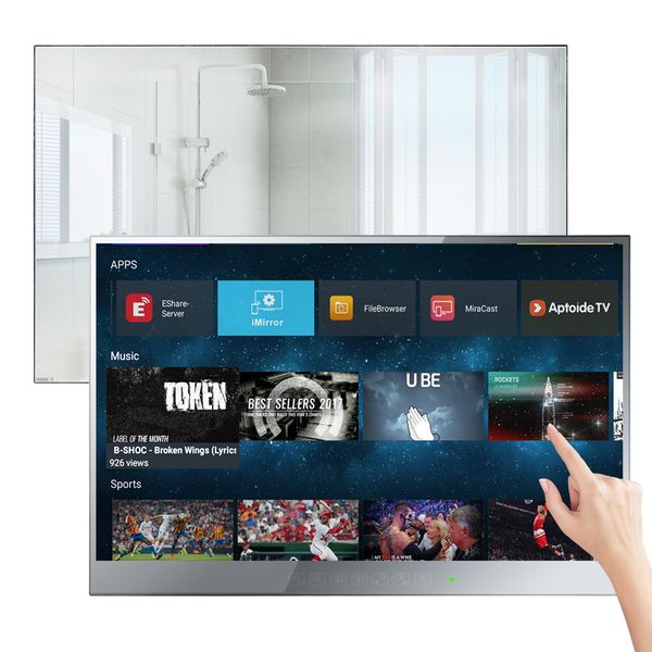 TOP TV Souria 22 Zoll Touchscreen Smart Mirror LED Fernseher für Badezimmer Wasserdicht WiFi Eingebauter Dusche TV Hotel 2022 Modell