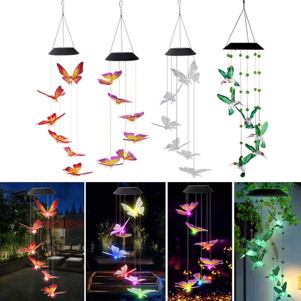 Neuheit Beleuchtung Led Farbwechsel Solar Windspiel Licht Wasserdichte Outdoor Windchime Schmetterling Licht Solar Hängelampe für Garten Dekoration P230403