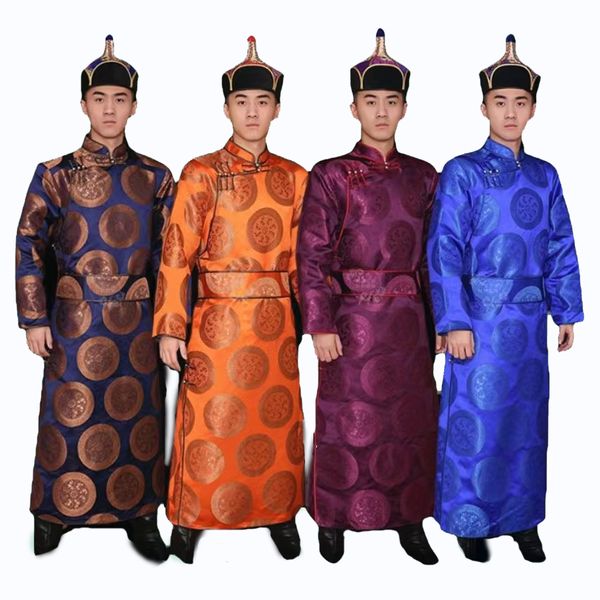 Männer orientalische Bühnenkleidung Asiatische Kleidung Gewand Mongolisches Kostüm Seide Nationalkleid Festival Hochzeit Party Klassische Performerce-Kleidung
