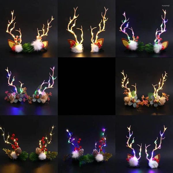 Acessórios de cabelo Chifres de cervo com luz LED Cereja Galho Mulheres Clipe Estilo Coreano Natal Antlers Hairpin