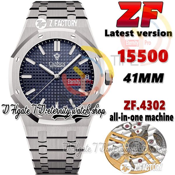 Orologio da uomo ZF V2 versione xf15500 Cal.4302 ZF4302 automatico 41 mm quadrante con texture blu zaffiro SS 904L bracciale inossidabile cassa in acciaio versione super trustytime001Orologi