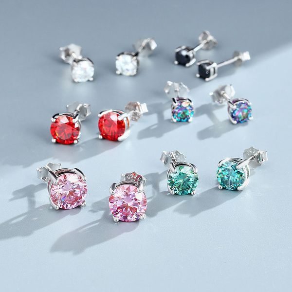 Unisex 925 Sterling Silber Vergoldet Weiß Blau Rosa Rot Blau Schwarz Moissanite Diamant Ohrstecker für Männer Frauen Schönes Geschenk