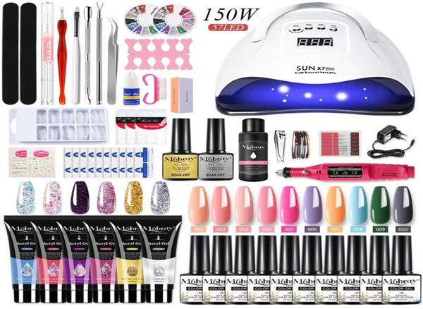 Nail Art Kits Set Acryl Kit Semi Permanent Extension Polygele mit UV-Lampe Trocknung Bohrmaschine Werkzeuge8731176