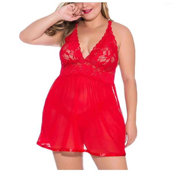 Mulheres sleepwear plus size mulheres sexy lingerie lace babydoll porno sexo roupa interior vestido transparente haltter trajes exóticos eróticos