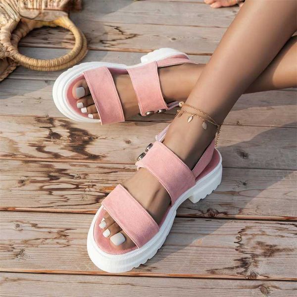 Sandalen 2022 Im Angebot Sommer High Heels Damen Sandalen Slip On Dicker Absatz Plateauschuhe Frau Mode Komfort Lässig Bequem Sommer AA230403