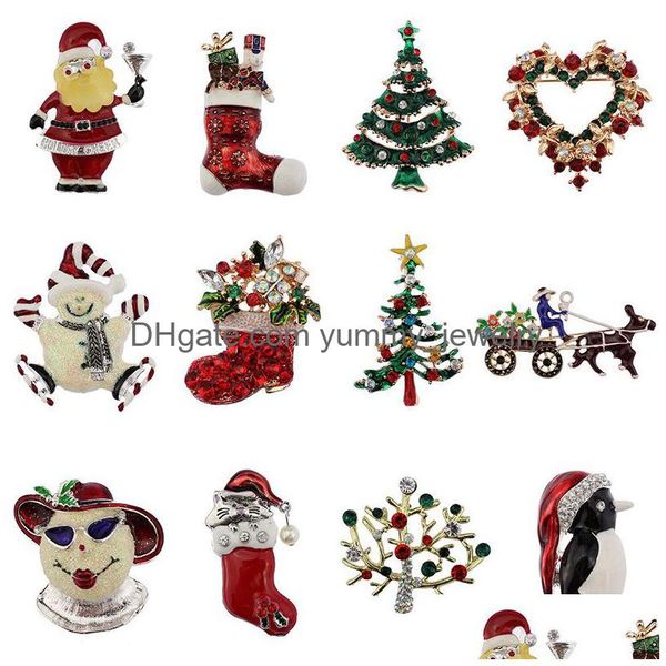 Anstecknadeln, Broschen Weihnachtsbroschen Strass Emaille Kristall Schneemann Baum Schuhe Glocken Pinguin Brosche Pins Für Damen Modeschmuck I Dhq48