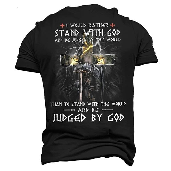 Mens Tshirts Summer Crucifix T 3d Carta impressa de manga curta Tops grandes de tamanho grande