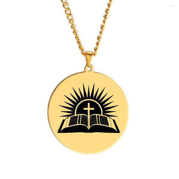 Anhänger Halsketten HLSS141 Bibel Sonnenuntergang Kreuz Kirche Logo Konzept Talisman Amulett Schmuck Edelstahl Lasermarkierung Halskette