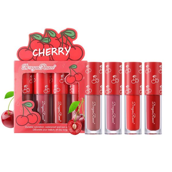 4 pezzi / set mini rossetto alla frutta sexy rosso a lunga durata velluto opaco lucidalabbra rossetto liquido trucco labbra trucco di bellezza per le donne lucidalabbra impermeabile