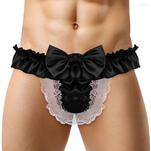 Cuecas masculinas calcinha sissy crossdress roupa interior sexy macio babados contornado lingerie renda briefs tangas