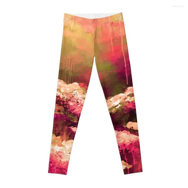 Calça ativa É UMA VIDA COLORIDA DE ROSA Floral Rosa Marsala Verde Oliva Flores Abstratas Pintura Acrílica Leggings de Belas Artes