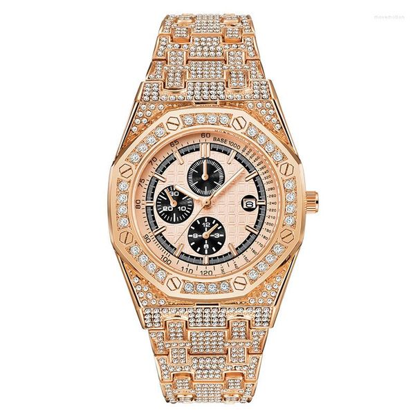 Orologi da polso Uomo Hip Hop Marca Diamante Lusso Data Oro Quarzo W Atches Orologi da polso Uomo Orologio Casual Cronografo da polso