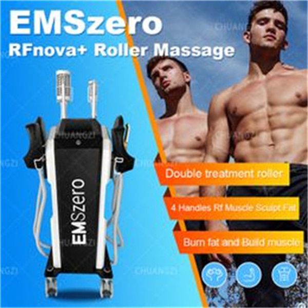 EMSZERO Roller Exercise Relaxation Massage 7-in-1 Fat Reducer 14 Tesla 6500W EMS RF Slimming Fine Machine and Roller CE Certificate 4 Handle