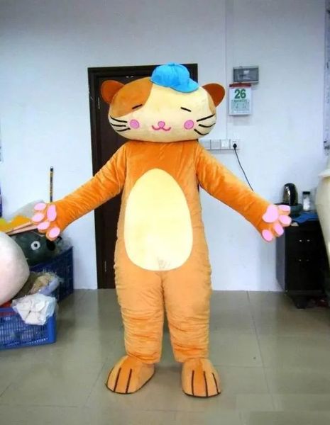 2024 Sconto costume della mascotte del gatto giallo cartone animato personaggio a tema anime costumi di fantasia per feste di carnevale di Natale taglia per adulti