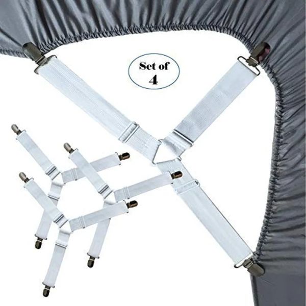 4 Uds. Funda de colchón elástica ajustable soporte de esquina Clip sujetadores de sábanas correas pinzas suspensor gancho para cordón ZZ