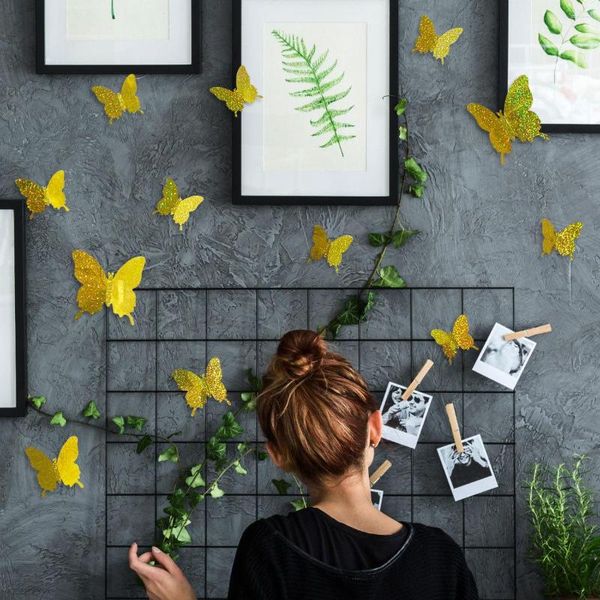 Наклейки на стенах Dekmile Butterfly 3D Decor Sticker с клеем блеск Золотой розовый серебристый искусство наклейка 12шт/сет