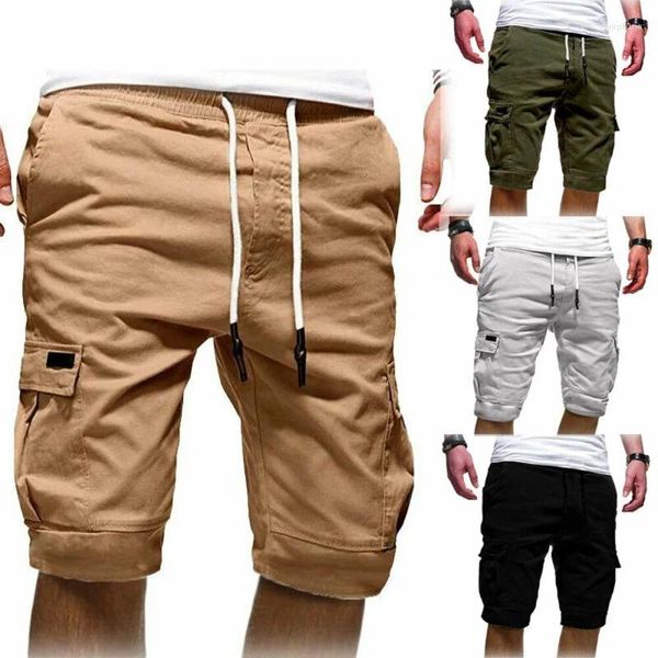 Shorts masculinos verão casual confortável baggy ginásio esporte jogger bolsos de cintura elástica kn-comprimento preto verde branco cáqui cinza