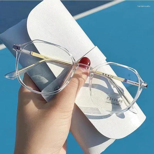 Sonnenbrille Anti-blaues Licht, schlichte Linse, modische Schlankheitsversion, Polygon, bequeme sechseckige Damen-Blau-Blockierungsbrille