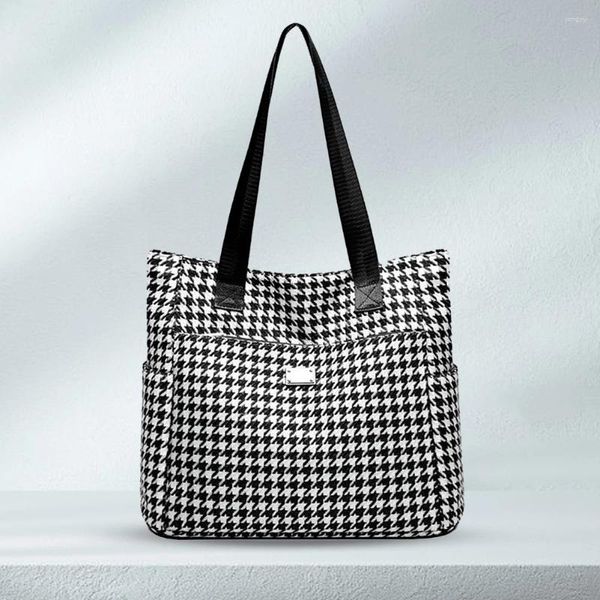 Sacos de noite Mulheres Moda Bolsa de Ombro Grande Capacidade À Prova D 'Água Dobrável Hobo Houndstooth Tweed Bolsa Bolsa para Viagem de Trabalho Uso Diário