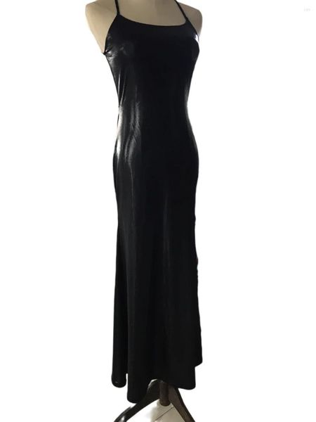 Freizeitkleider Party Club Schwarz Halfter 2023 Hosenträger Open Back Sexy Abend Helle Farbe Beschichtung Stretch Neck Dress