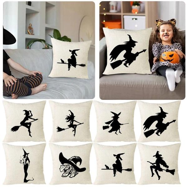 Kissen Digitaldruck Halloween Hexe Silhouette Leinen Home Core nicht im Lieferumfang enthalten Seidenkissenbezug Lockiges Haar