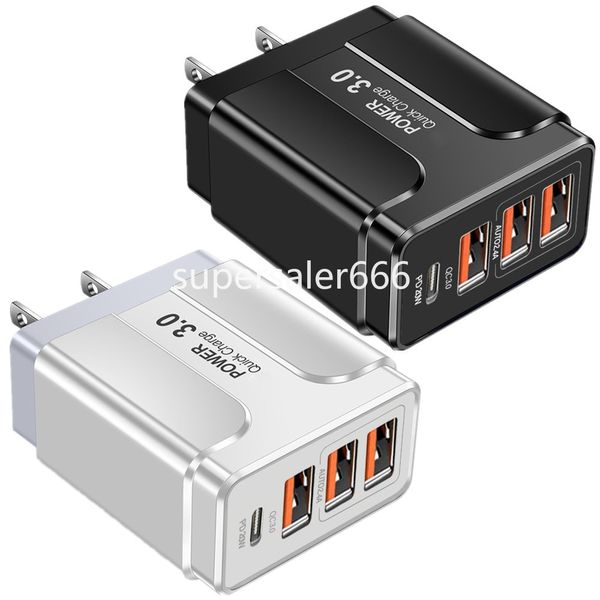 Universal portátil 4 portas de alta velocidade ue eua ac casa viagem carregador de parede tipo c pd adaptadores de energia para ipad iphone x xr 12 13 14 samsung htc s1