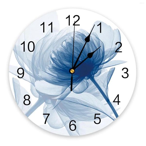 Wanduhren Blume Blau Malerei Uhr Modernes Design Stille Schlafzimmer Wohnzimmer Dekoration Runde Hängen