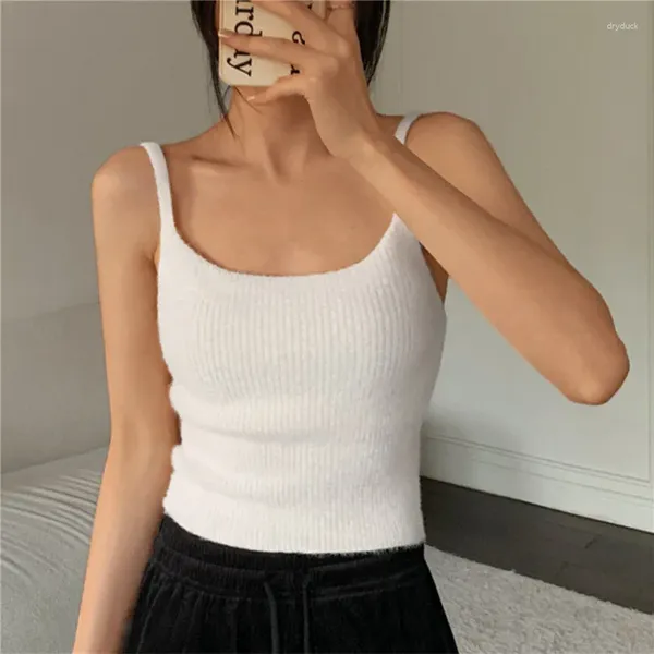 Camisoles Tanks Sexy Dünne Fleece Korsett Top Weibliche Frauen Winter Warme Dünne Samt Solide Y2k Ärmellose Tank Tops