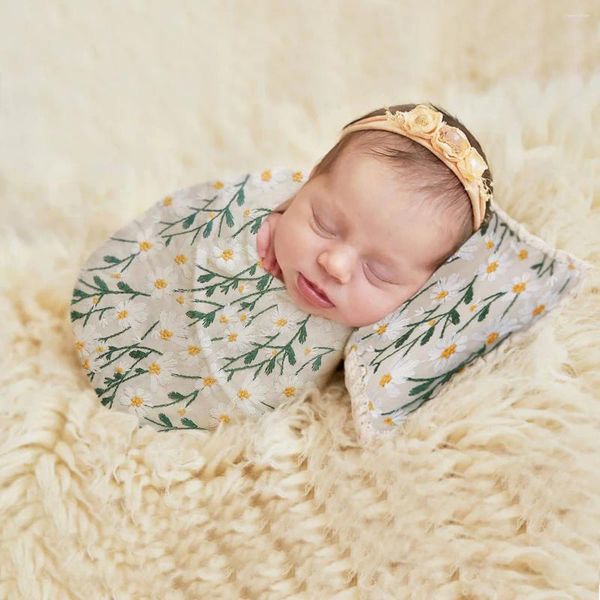 Decken Cotton Born Pography Requisiten Wraps Kissen Pflanzenstickerei Baby Pucktuch Kleinkind Säuglingsbettwäsche Steppdecke