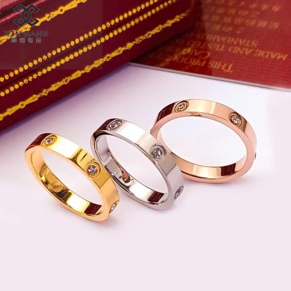 Banda de amor anéis femininos Design promessa anel de titânio de aço com diamantes casuais weak wedding 18k rosa dourado prateado casal jóias 5-11 não desaparecer