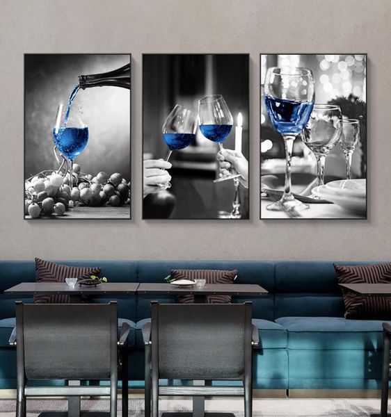 Bicchiere di vino blu Stampe d'arte su tela Poster Immagine moderna della parete Bar Ristorante Cucina Decorazione della parete Sala da pranzo Soggiorno Decor4984601