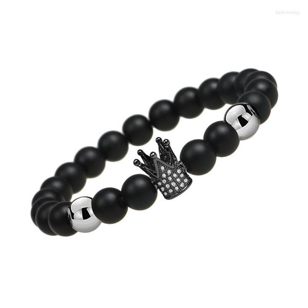 Strand Fashion Crown Charm Armband Männer Royal Temperament Pave CZ 8mm Schwarz Matt Perlen für Schmuck Geschenk