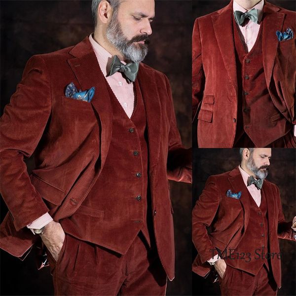 Abiti da uomo Blazer Abito da 3 pezzi Retro Velluto a coste Monopetto Slim Fit Business Blazer Matrimonio Sposo Giacca da smokingVestPant 230404