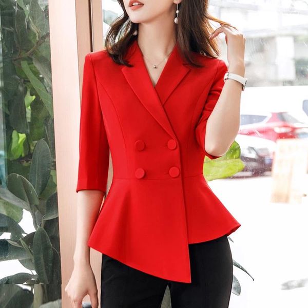 Abiti da donna Moda donna Casual Office Lady Wear Doppio petto Piccolo blazer Cappotto Mezza manica Estate Capispalla femminile Top chic