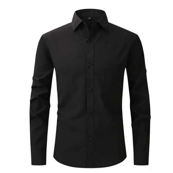 Camisas de vestido masculinas Camisa de manga longa de tamanho de tamanho comprido de quatro laterais resistentes a rugas laterais