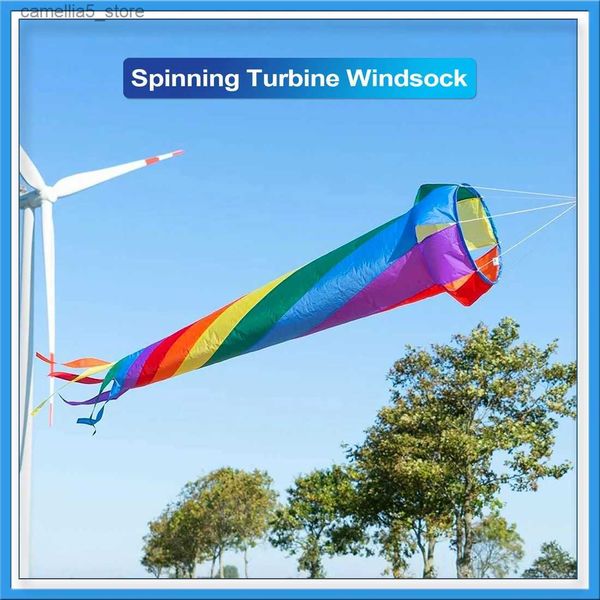 Uçurtma Aksesuarları 90cm Windsock Uçurtma Gökkuşağı Dönen Türbin Windsock Balo Rulman ile Flag Direkleri için Dönme Uçurtma Kuyruk Windsock Pole Dış Mekan Q231104