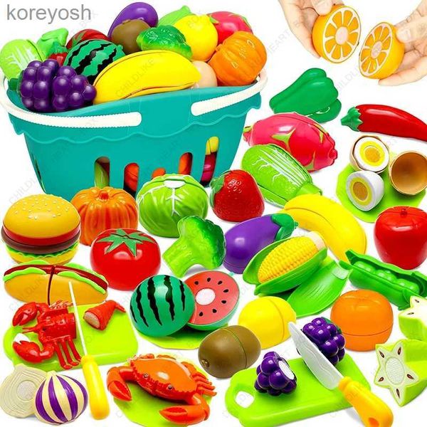 Cucine Gioca Cibo Bambini Cucina in plastica Giocattolo Carrello della spesa Set Frutta e verdura tagliata Cibo Casa da gioco Giocattoli di simulazione Bambini Educazione precoce RegaloL231104